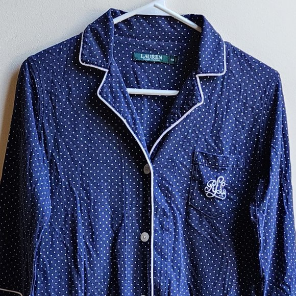 Lauren Ralph Lauren Navy/White Polka Dot Pajama Button Down Shirt Size XS - Picture 6 of 16
